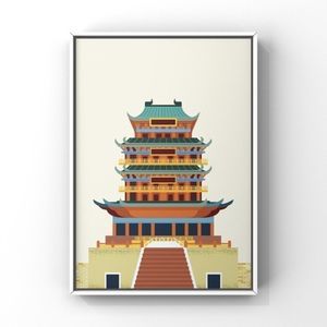 Chinese historical architecture landmark art print